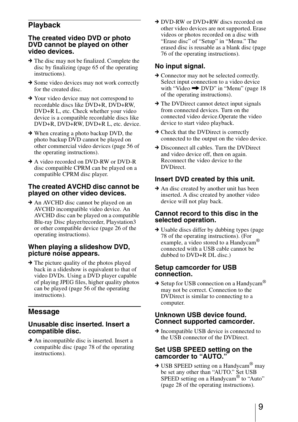 Playback, Message | Sony VRD-MC5 User Manual | Page 9 / 12