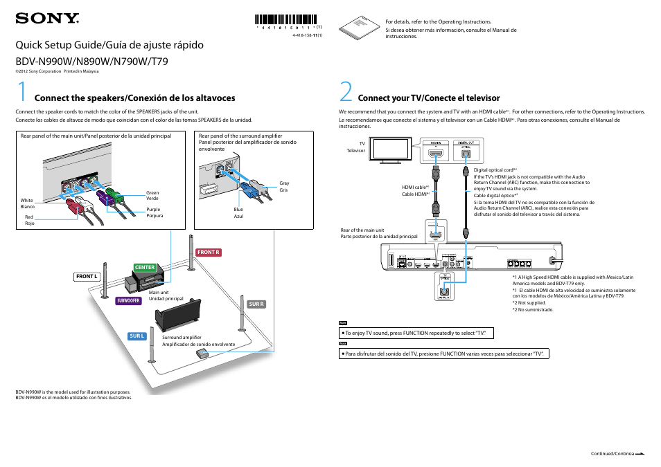 Sony BDV-N890W User Manual | 2 pages