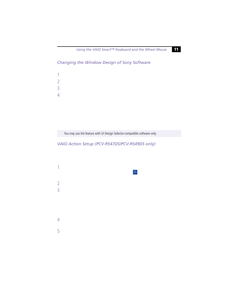 Changing the window design of sony software, Vaio action setup (pcv-r547ds/pcv-r549ds only) | Sony PCV-R549DS User Manual | Page 15 / 48