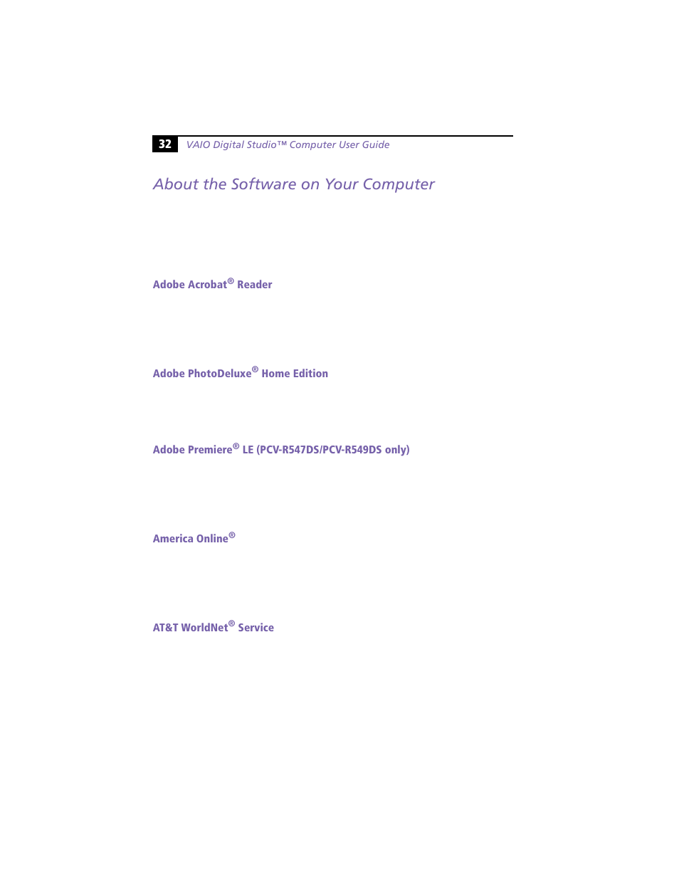 About the software on your computer | Sony PCV-R549DS User Manual | Page 36 / 48