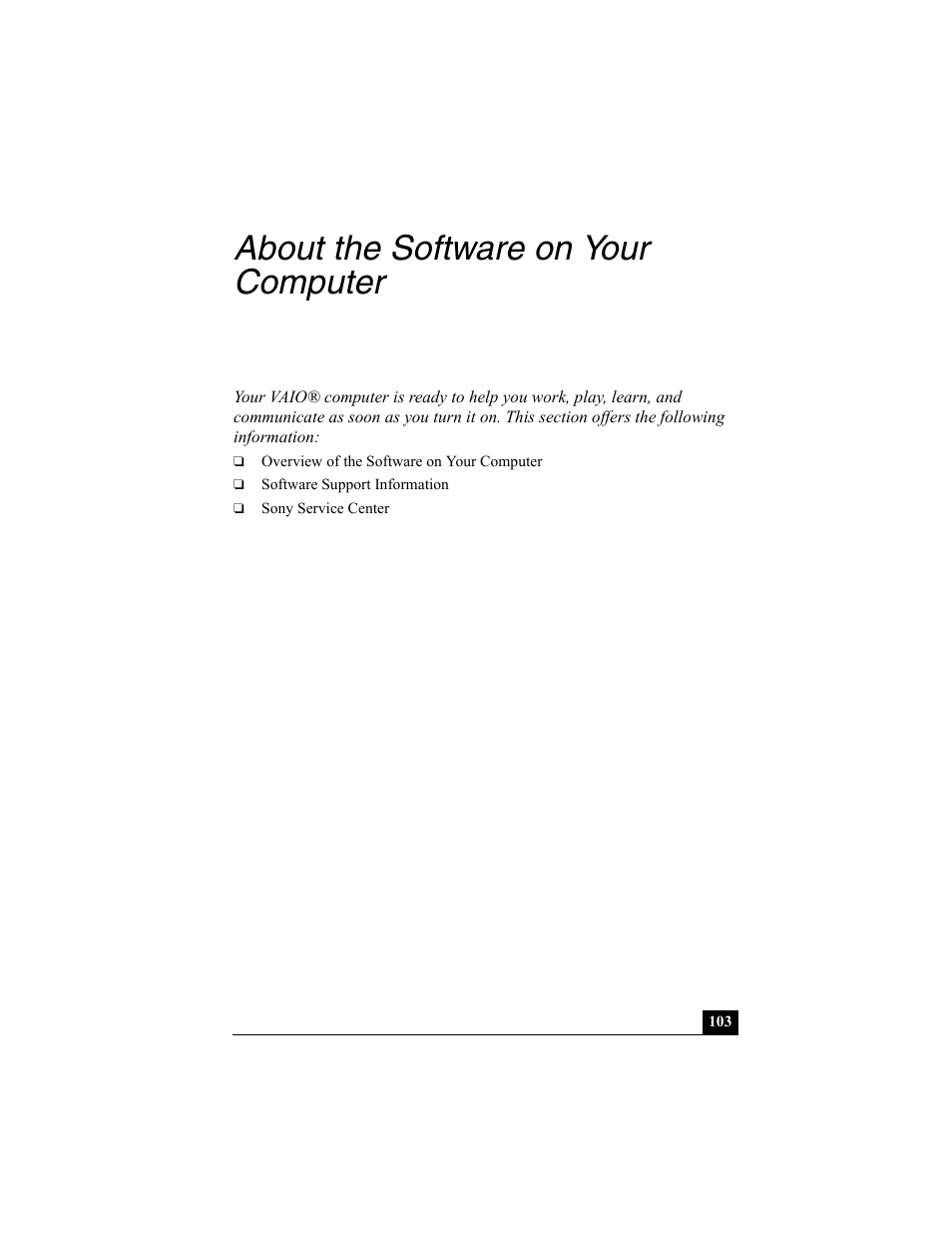 About the software on your computer, About the software on your computer.103 | Sony PCG-R505EC User Manual | Page 103 / 222