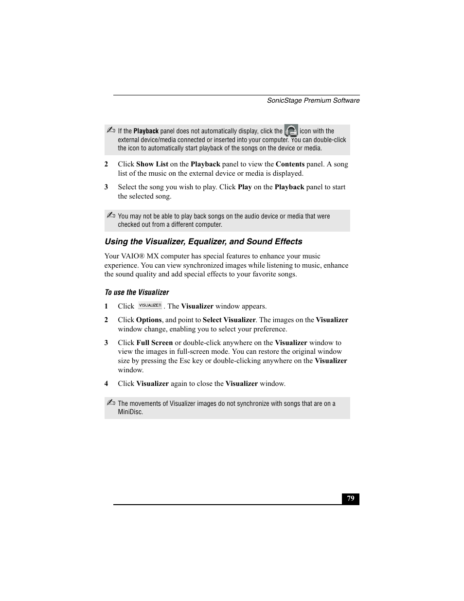 Using the visualizer, equalizer, andsoundeffects, Using the visualizer, equalizer, and sound effects | Sony PCG-R505EC User Manual | Page 171 / 222