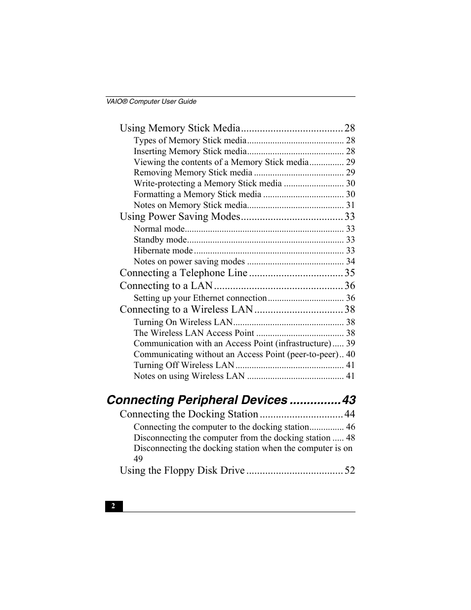 Connecting peripheral devices | Sony PCG-R505EC User Manual | Page 2 / 222