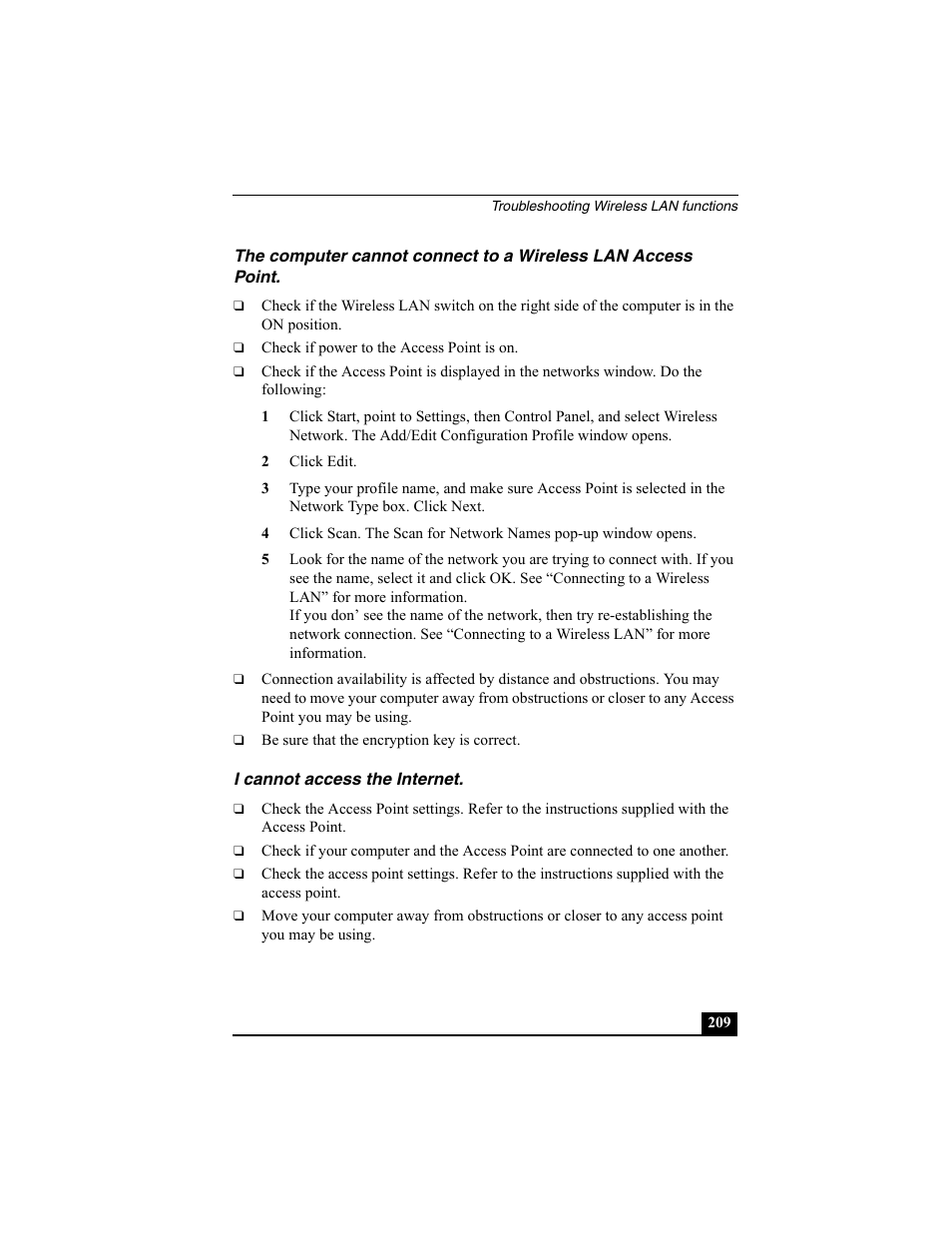 I cannot access the internet | Sony PCG-R505EC User Manual | Page 209 / 222