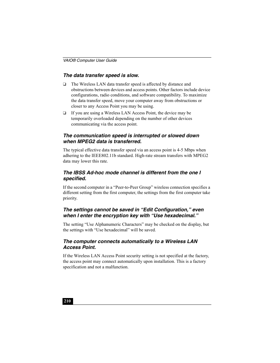 The data transfer speed is slow | Sony PCG-R505EC User Manual | Page 210 / 222