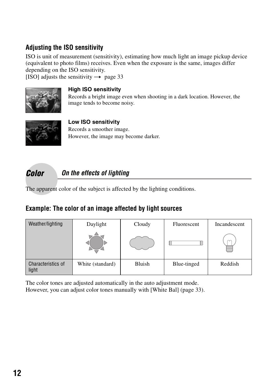 Color | Sony DSC-W7 User Manual | Page 12 / 99