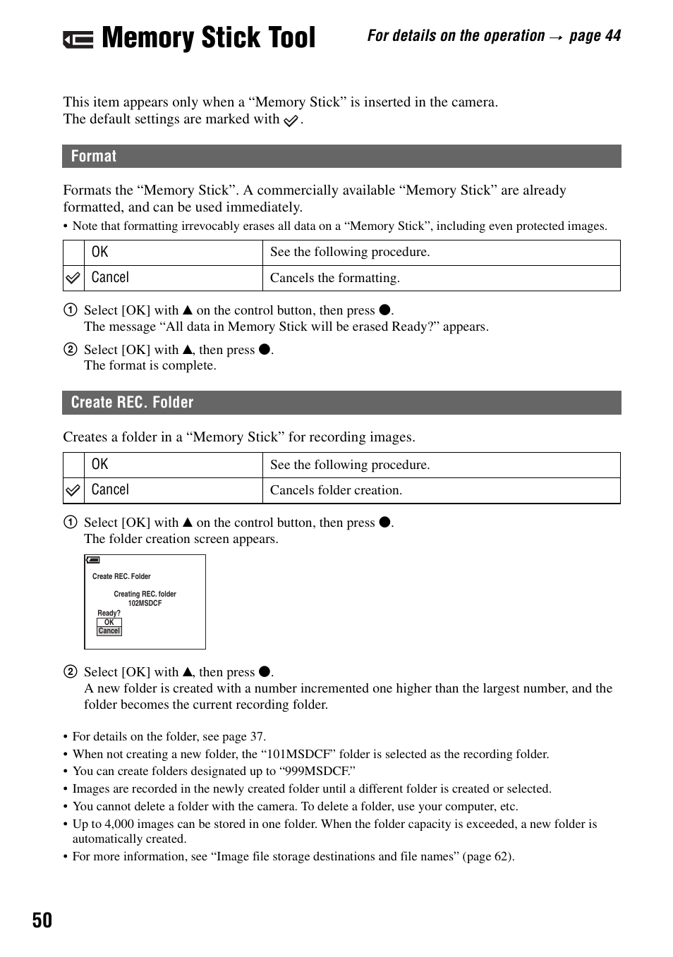 Memory stick tool | Sony DSC-W7 User Manual | Page 50 / 99