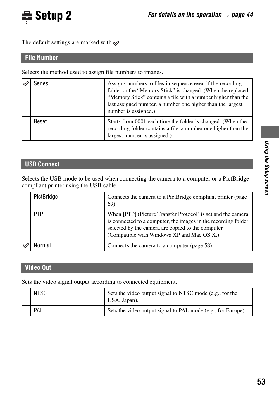 Setup 2 | Sony DSC-W7 User Manual | Page 53 / 99