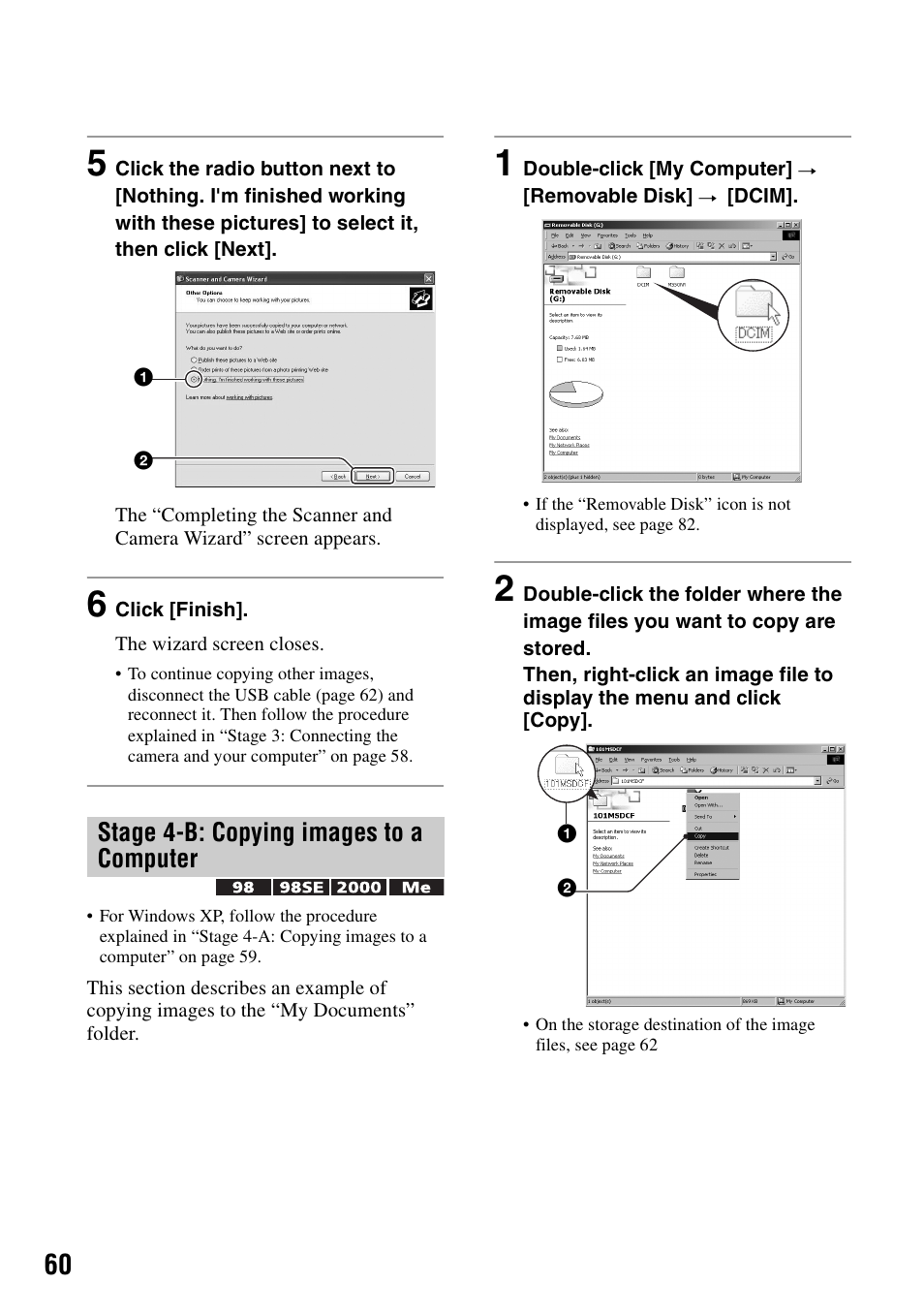 Stage 4-b: copying images to a computer | Sony DSC-W7 User Manual | Page 60 / 99