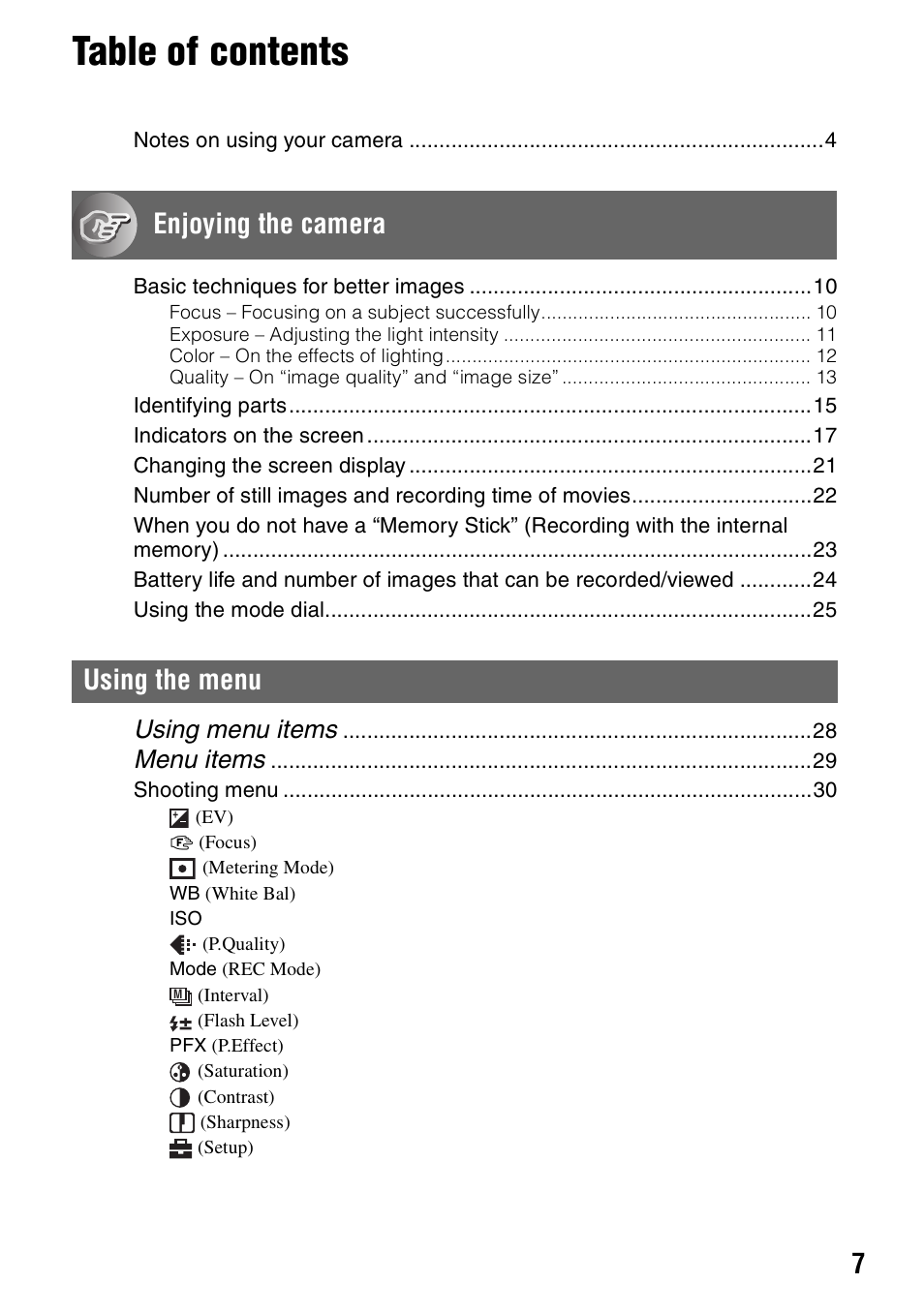 Sony DSC-W7 User Manual | Page 7 / 99