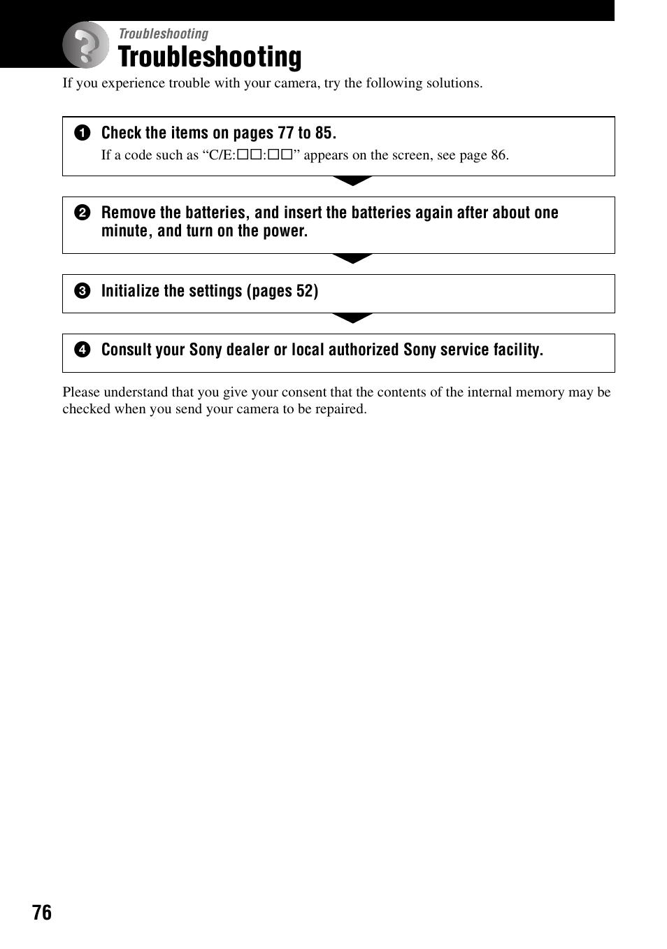 Troubleshooting | Sony DSC-W7 User Manual | Page 76 / 99