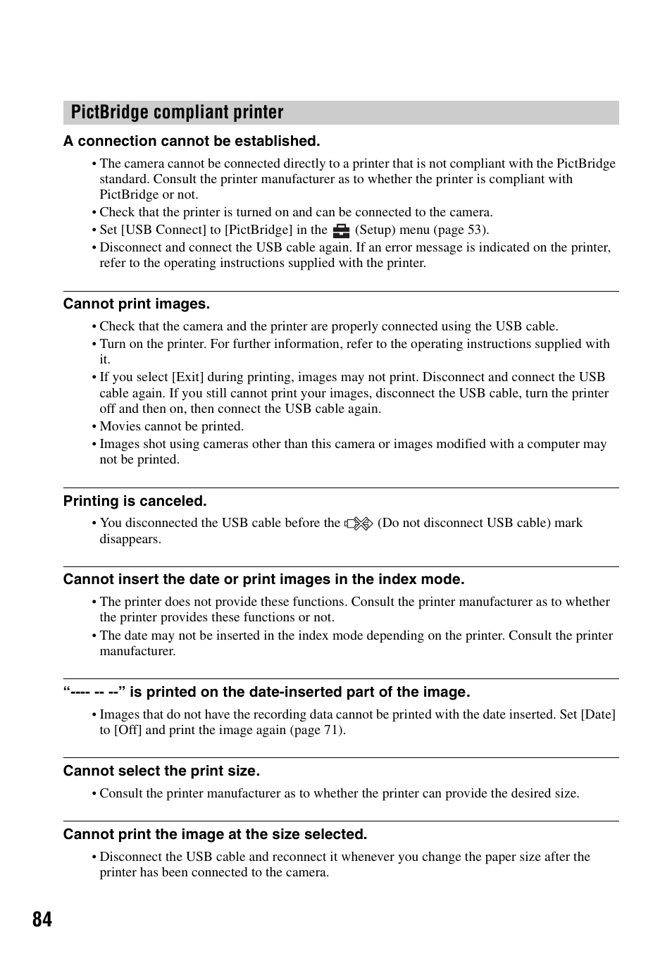 Pictbridge compliant printer | Sony DSC-W7 User Manual | Page 84 / 99