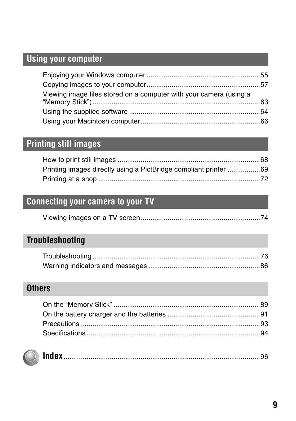 Sony DSC-W7 User Manual | Page 9 / 99