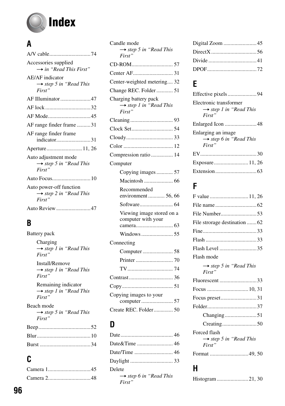 Index | Sony DSC-W7 User Manual | Page 96 / 99