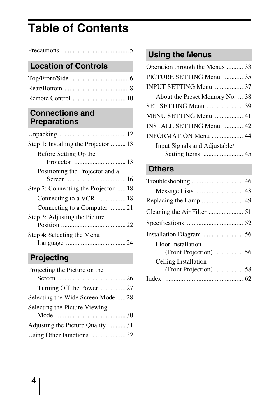 Sony VPL-BW7 User Manual | Page 4 / 64