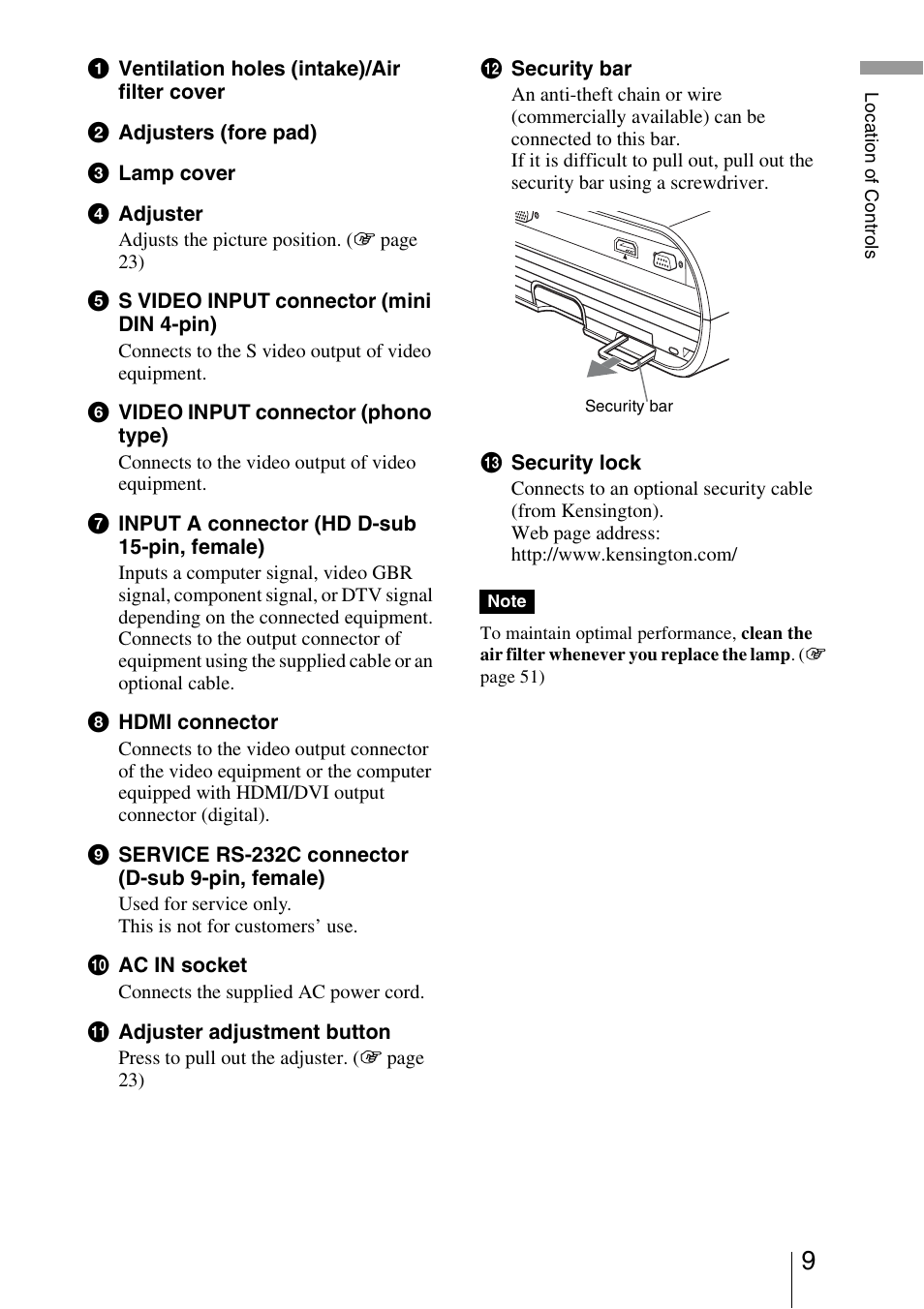 Sony VPL-BW7 User Manual | Page 9 / 64