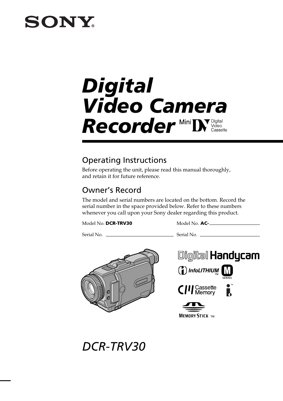 Sony DCR-TRV30 User Manual | 188 pages