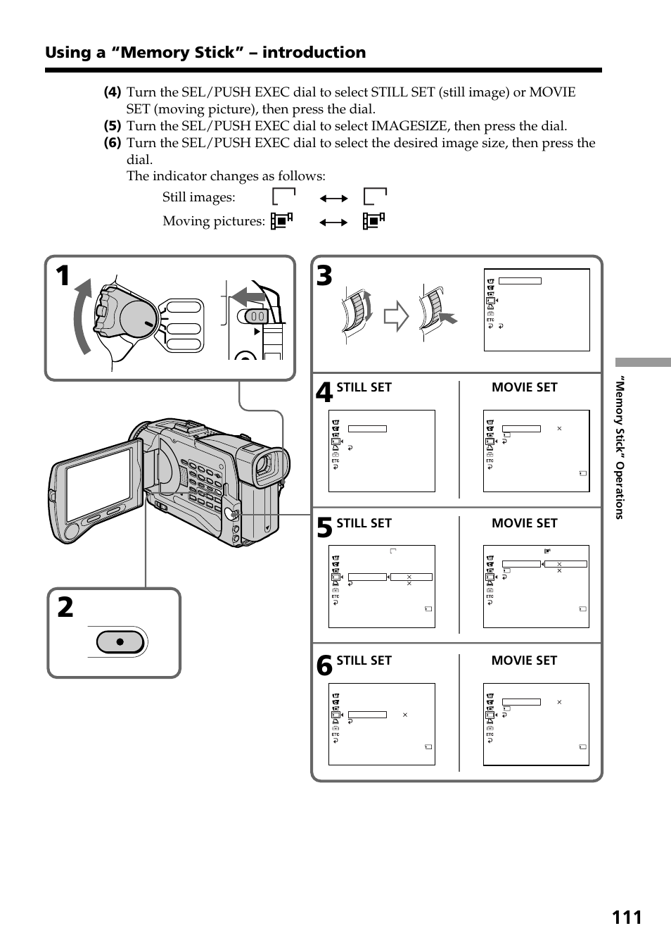 Menu, Moving pictures, Lock | Sony DCR-TRV30 User Manual | Page 111 / 188