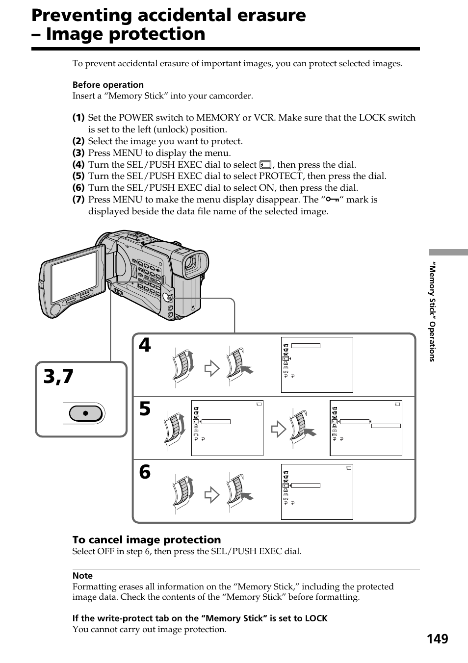 Preventing accidental erasure – image protection, Menu | Sony DCR-TRV30 User Manual | Page 149 / 188
