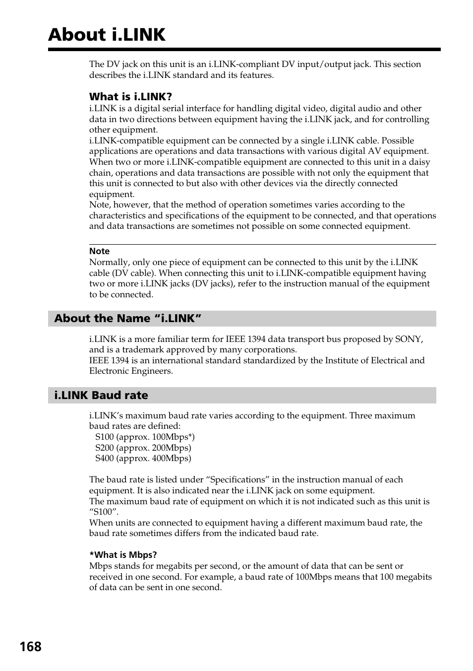 About i.link | Sony DCR-TRV30 User Manual | Page 168 / 188