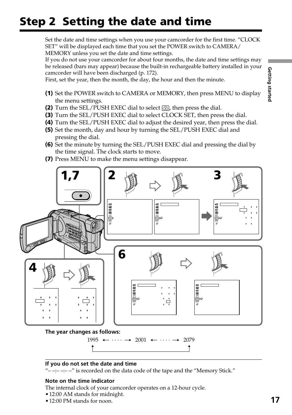 Step 2 setting the date and time, Menu | Sony DCR-TRV30 User Manual | Page 17 / 188
