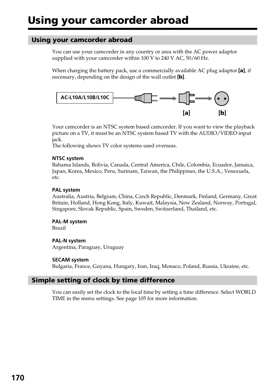 Using your camcorder abroad | Sony DCR-TRV30 User Manual | Page 170 / 188