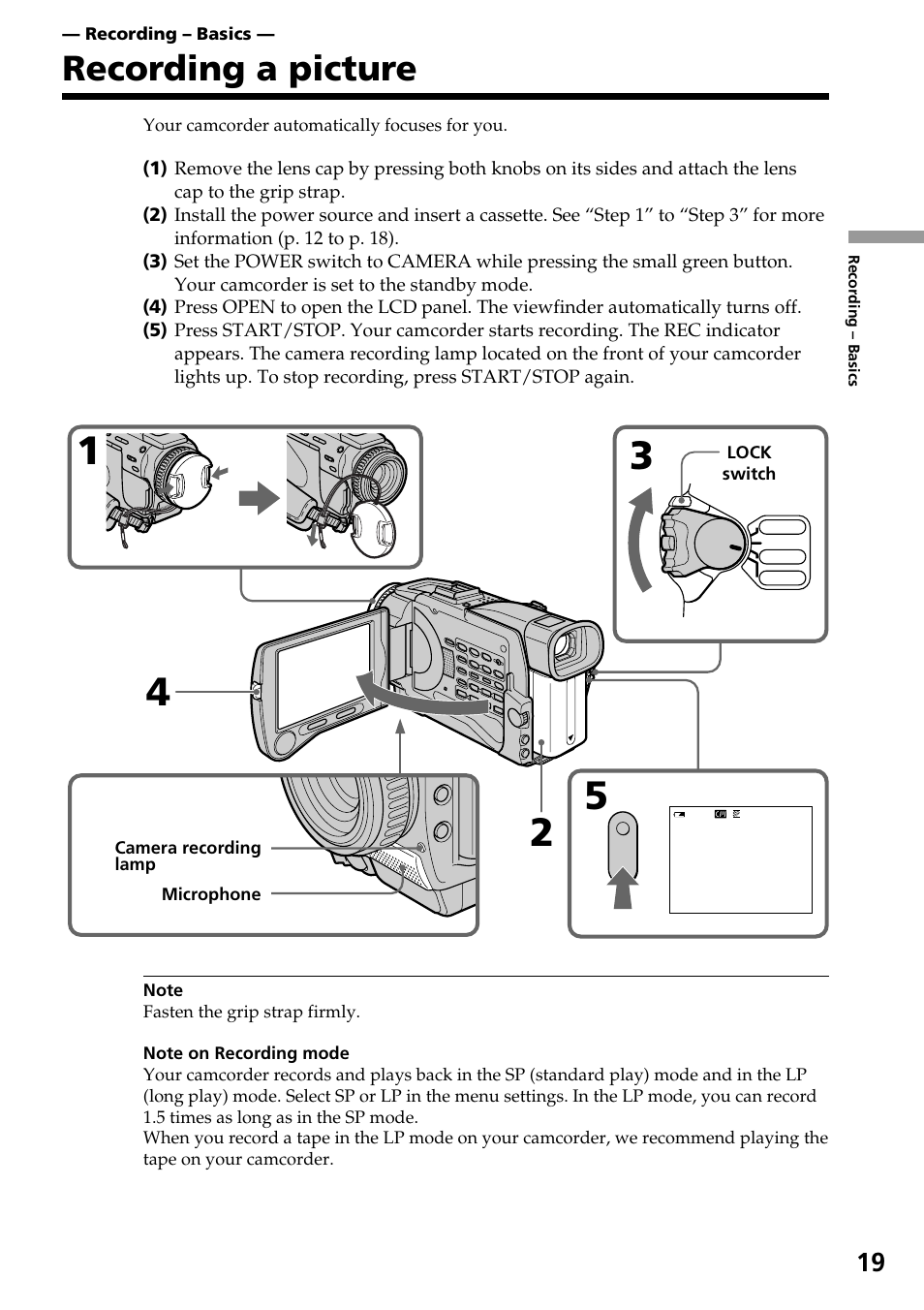 Recording a picture | Sony DCR-TRV30 User Manual | Page 19 / 188