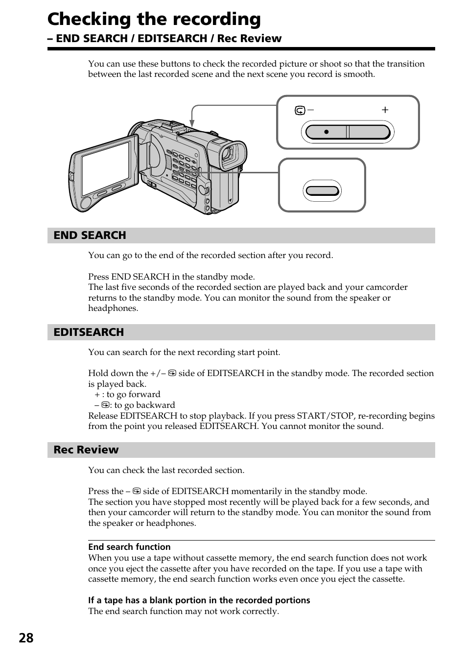 Checking the recording | Sony DCR-TRV30 User Manual | Page 28 / 188