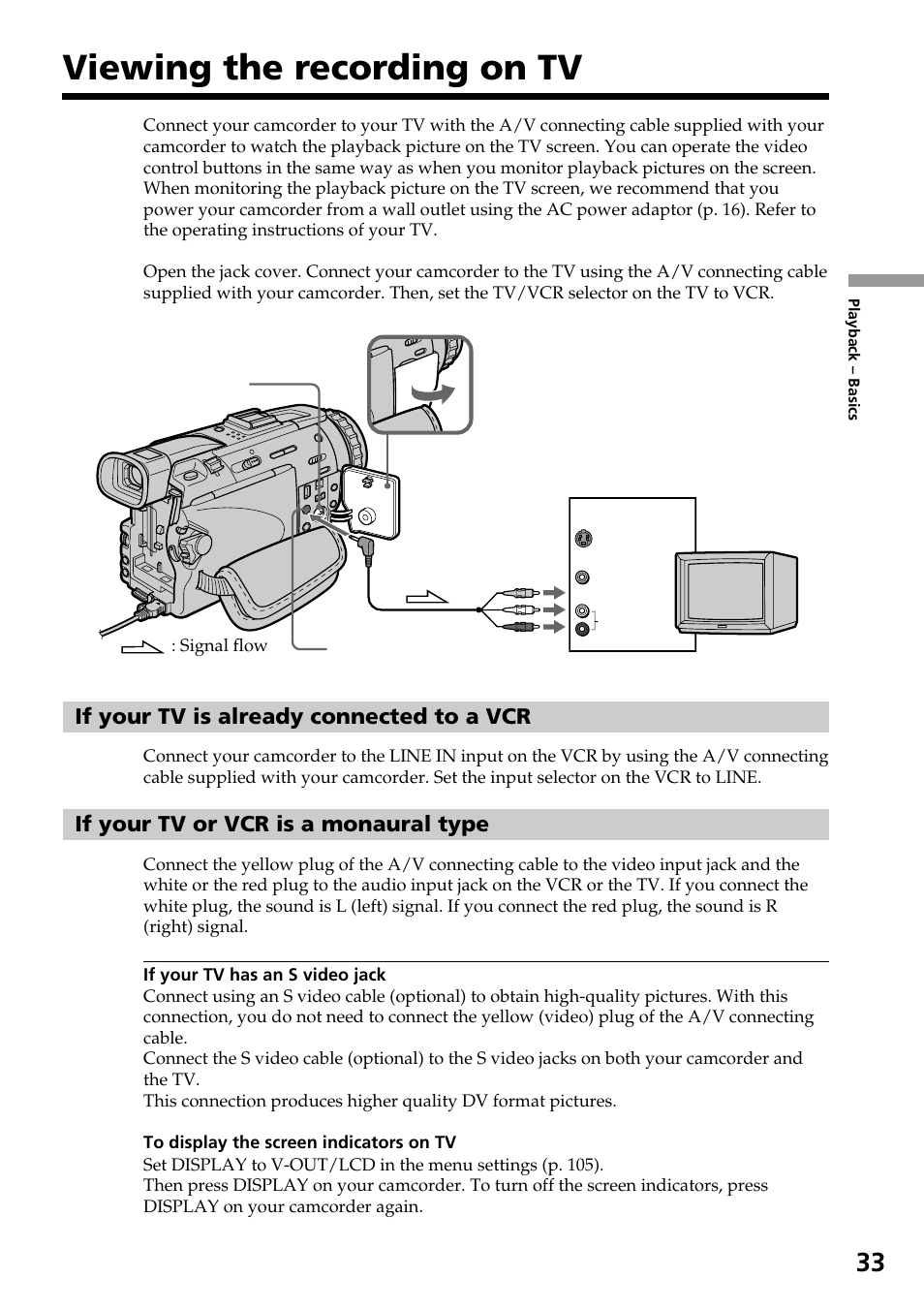 Viewing the recording on tv | Sony DCR-TRV30 User Manual | Page 33 / 188