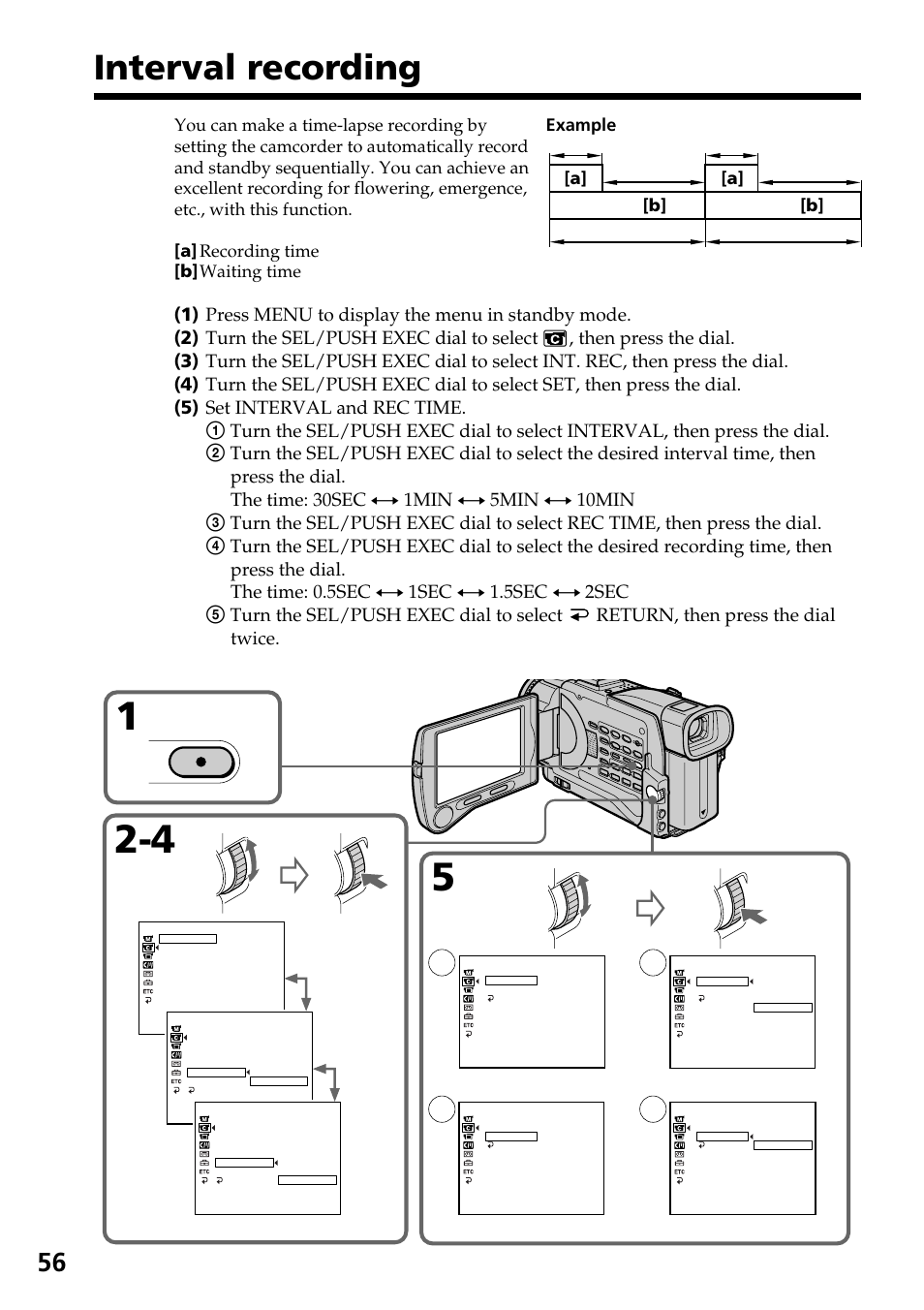 Interval recording, Menu | Sony DCR-TRV30 User Manual | Page 56 / 188