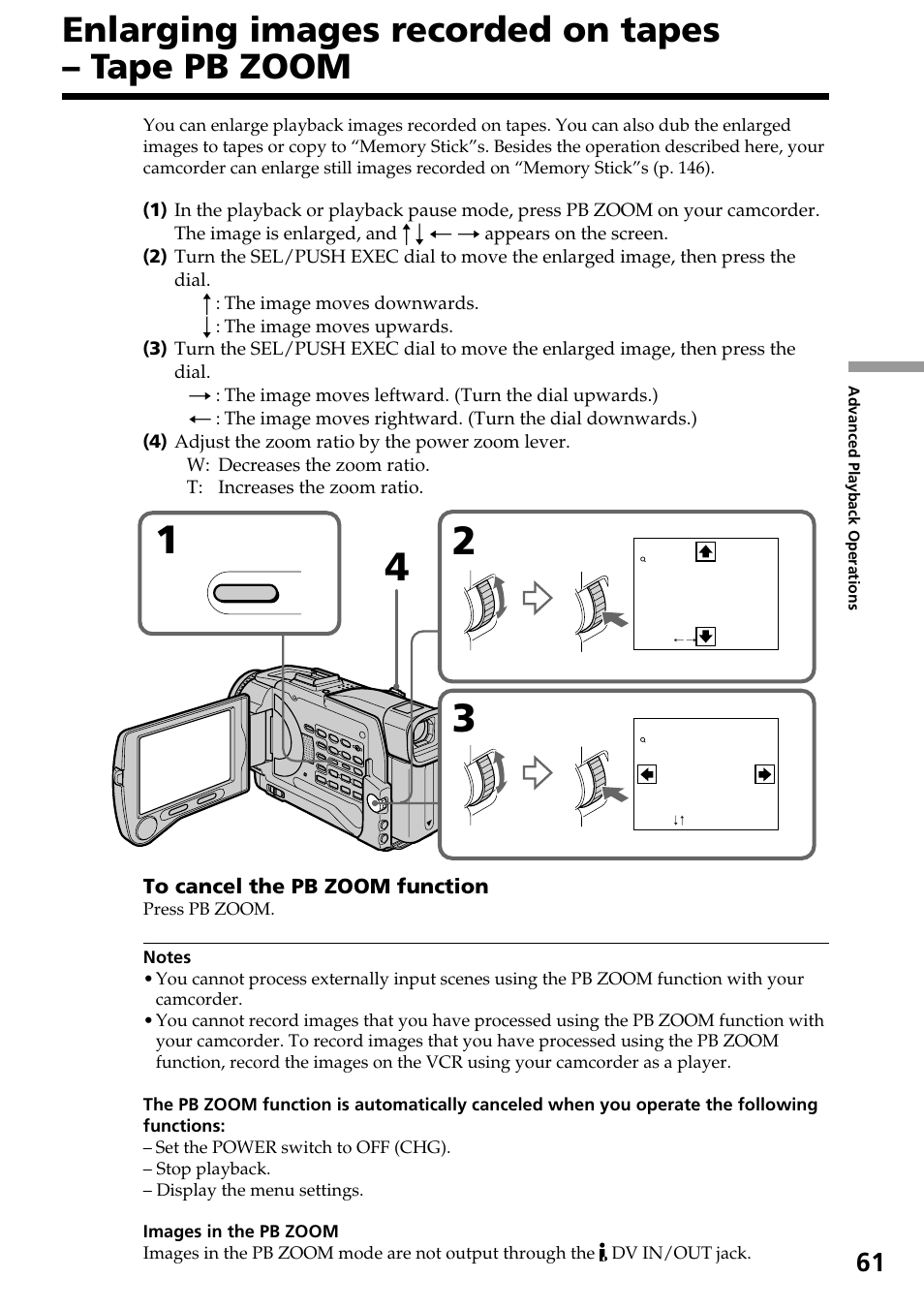Enlarging images recorded on tapes – tape pb zoom, Pb zoom | Sony DCR-TRV30 User Manual | Page 61 / 188