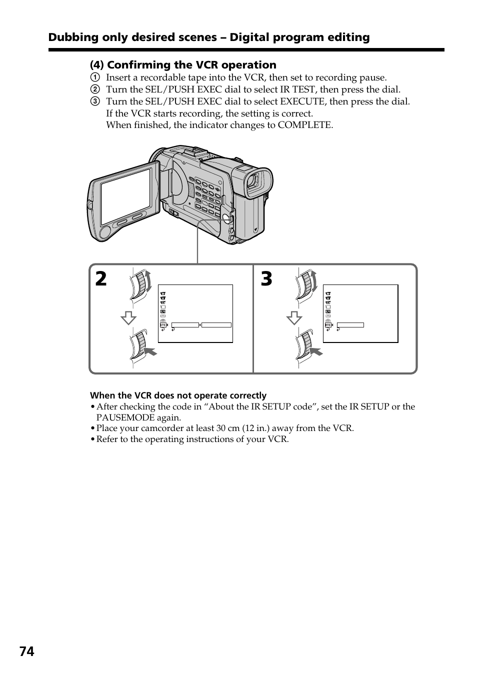 4 ) confirming the vcr operation | Sony DCR-TRV30 User Manual | Page 74 / 188