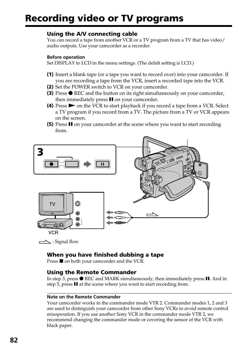 Recording video or tv programs | Sony DCR-TRV30 User Manual | Page 82 / 188
