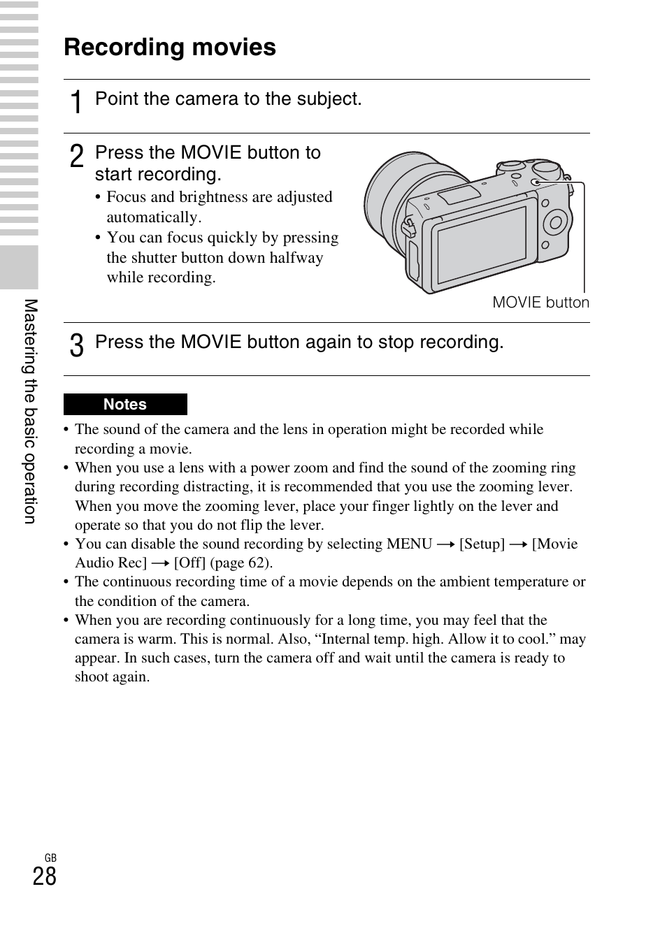 Recording movies | Sony NEX-5T User Manual | Page 28 / 104