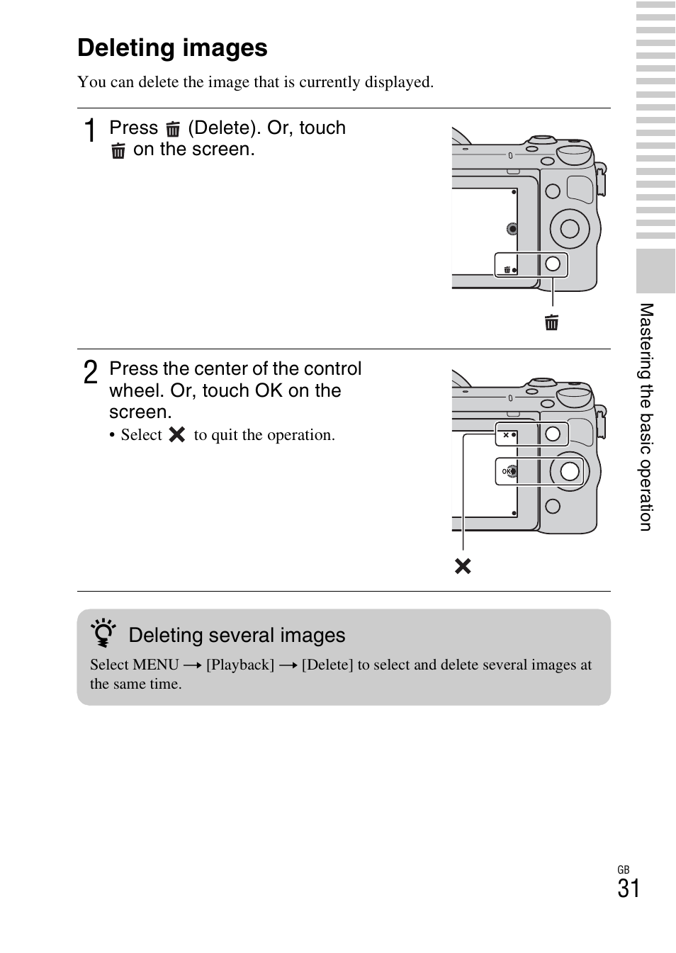 Deleting images | Sony NEX-5T User Manual | Page 31 / 104