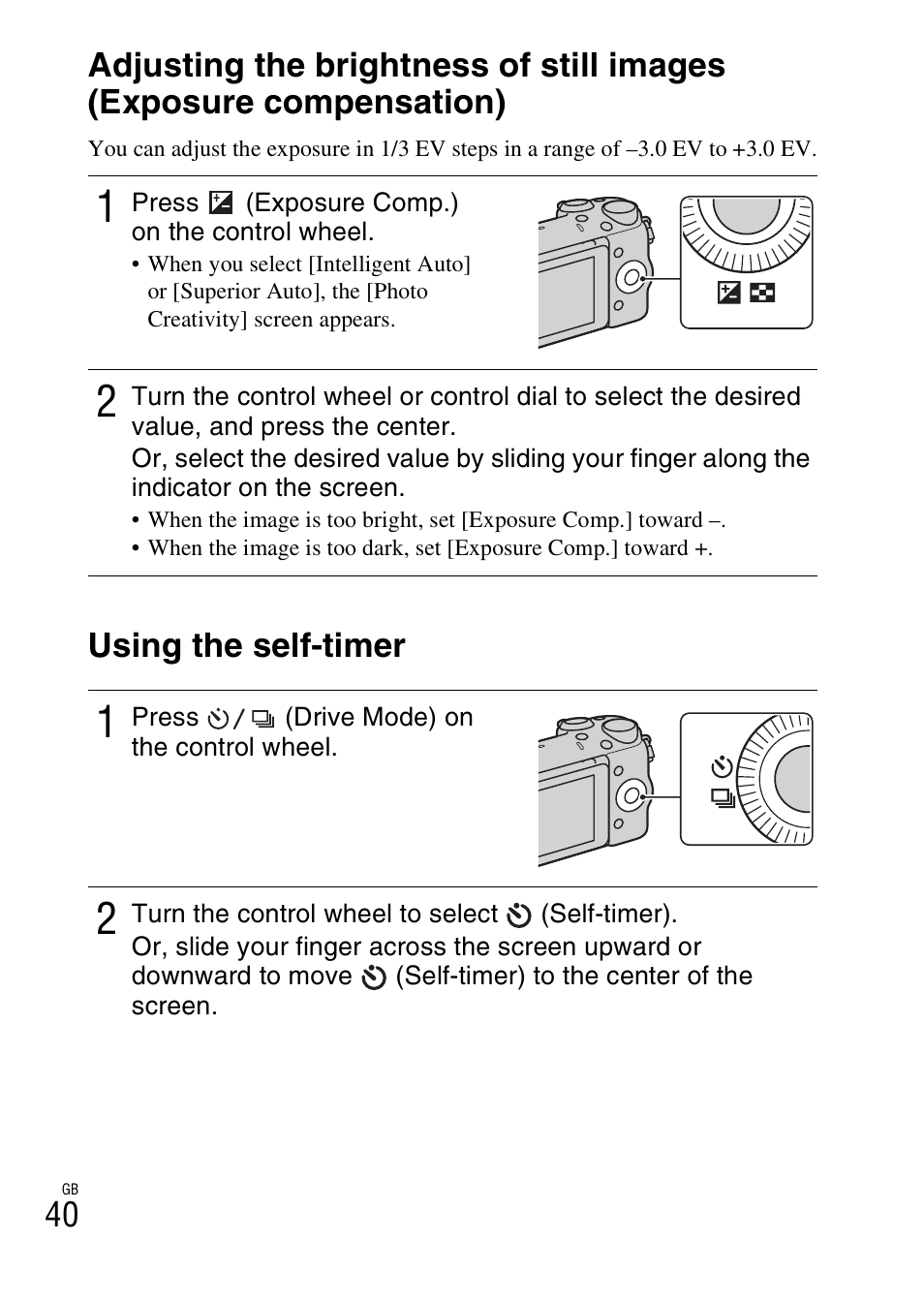 Using the self-timer | Sony NEX-5T User Manual | Page 40 / 104