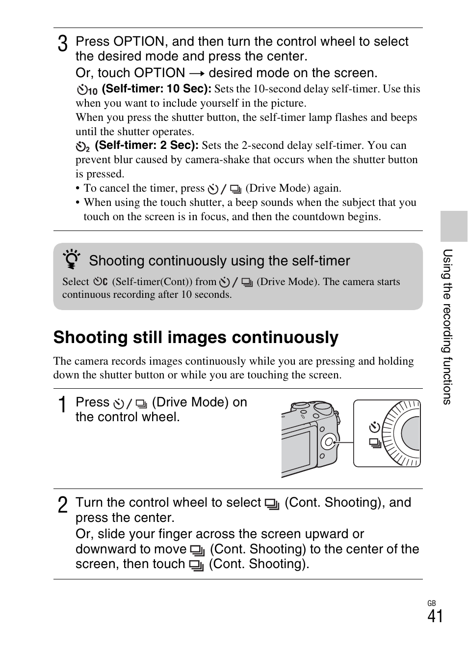 Shooting still images continuously | Sony NEX-5T User Manual | Page 41 / 104