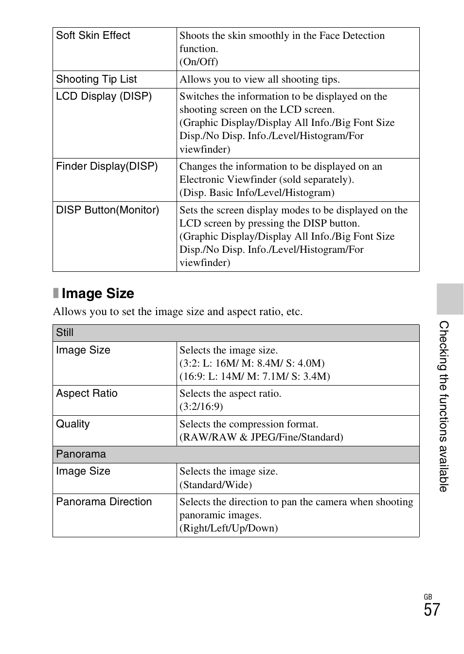 Ximage size | Sony NEX-5T User Manual | Page 57 / 104