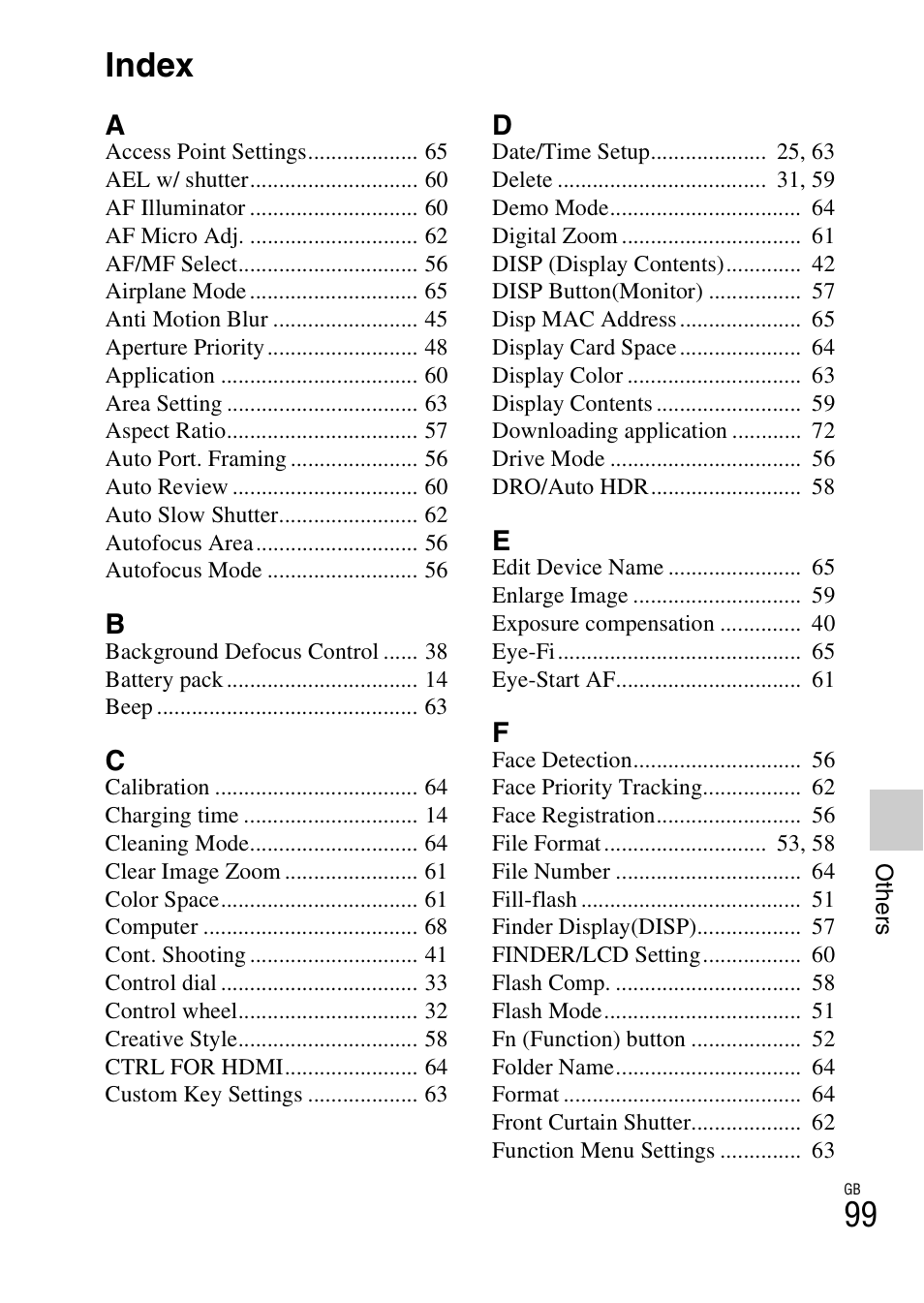 Index | Sony NEX-5T User Manual | Page 99 / 104