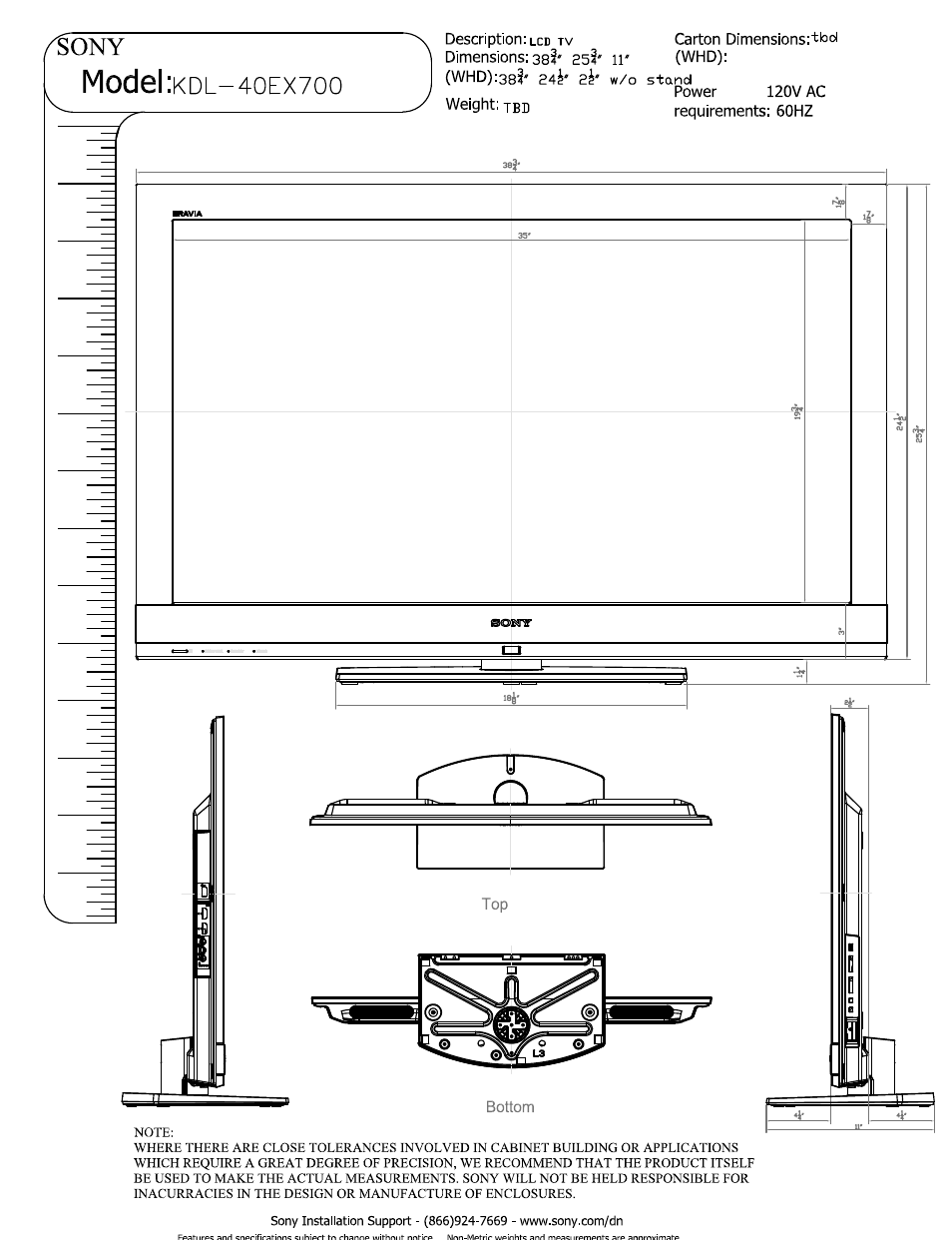 Sony KDL-40EX700 User Manual | 3 pages