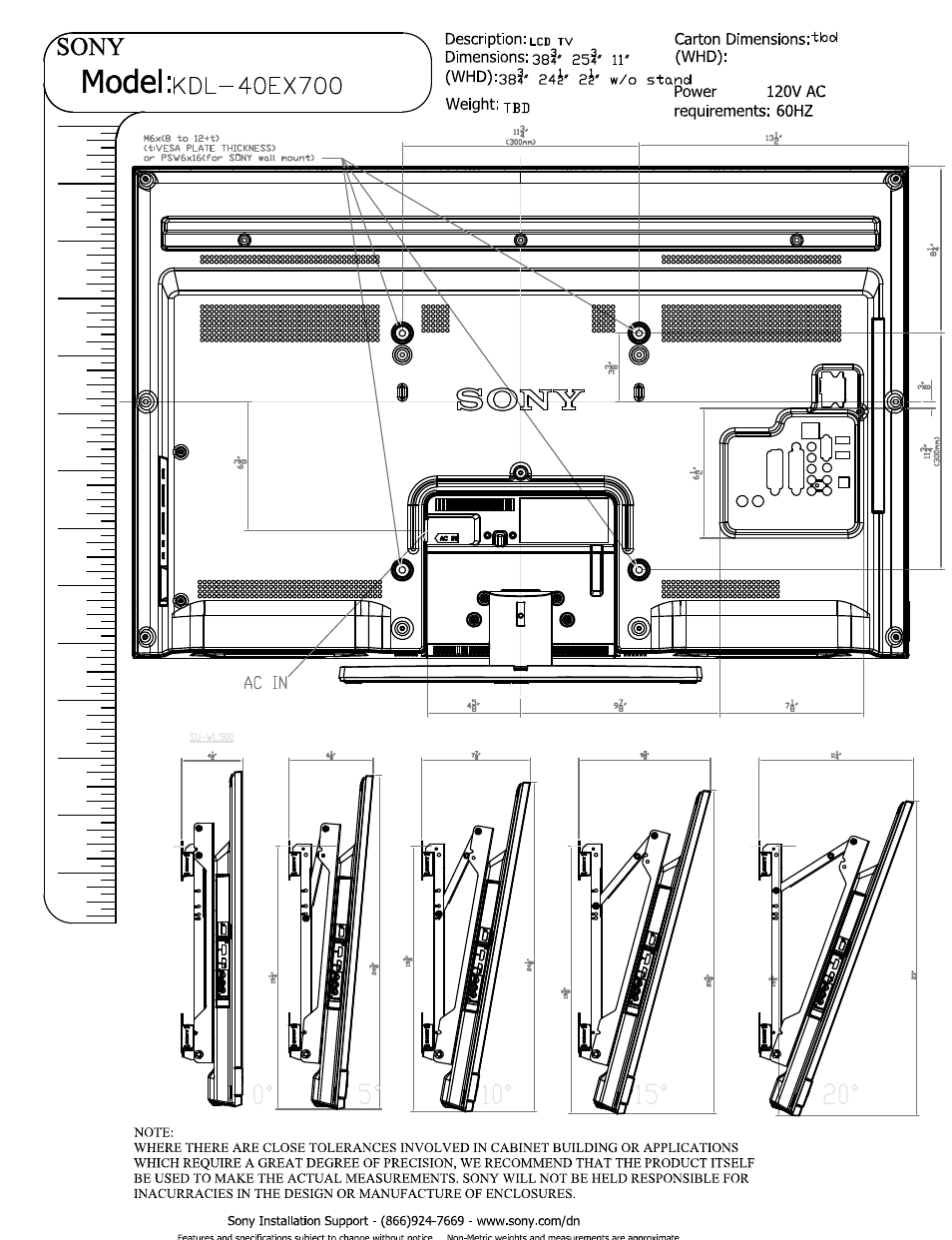 Model | Sony KDL-40EX700 User Manual | Page 2 / 3