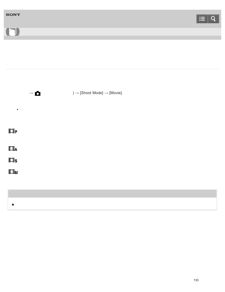 Movie, Help guide | Sony ILCE-5000 User Manual | Page 133 / 406