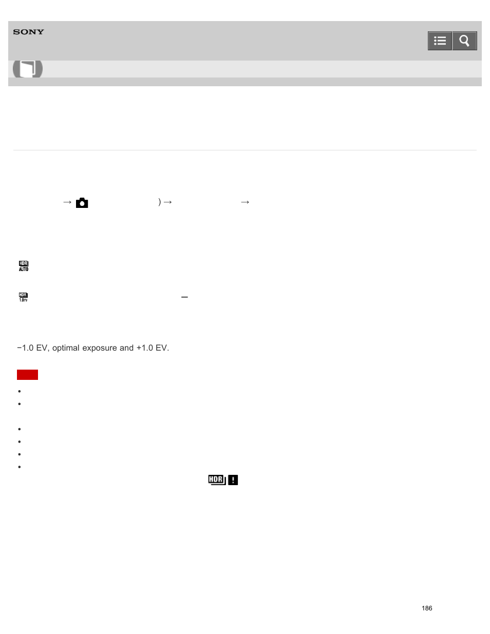 Auto hdr, Help guide | Sony ILCE-5000 User Manual | Page 186 / 406