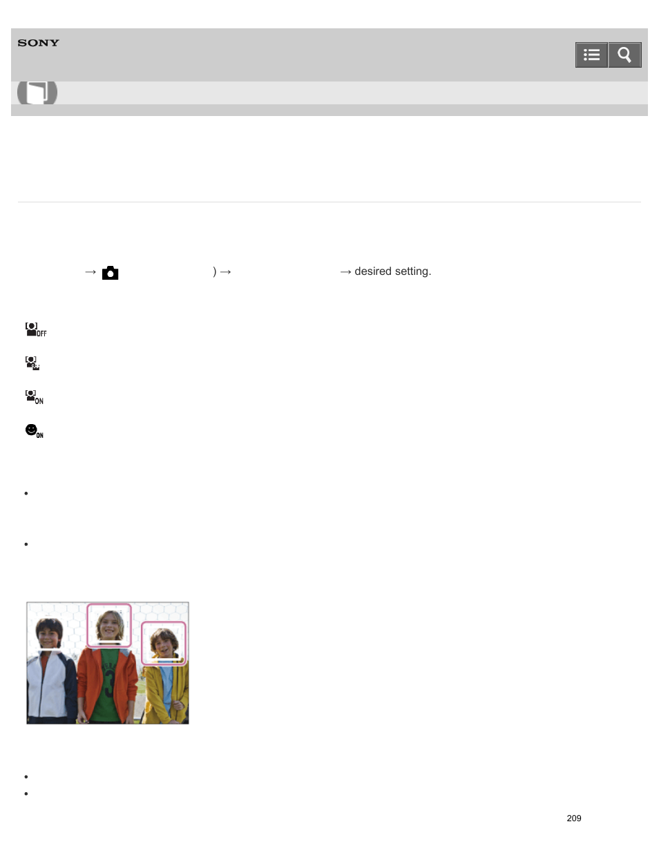 Smile/face detect, Help guide | Sony ILCE-5000 User Manual | Page 209 / 406