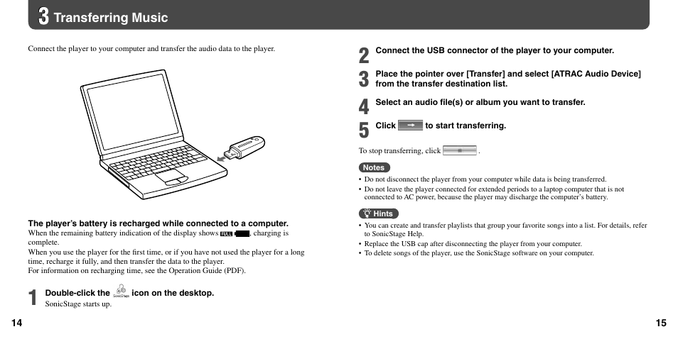 Transferring music | Sony NW-E003F User Manual | Page 8 / 11