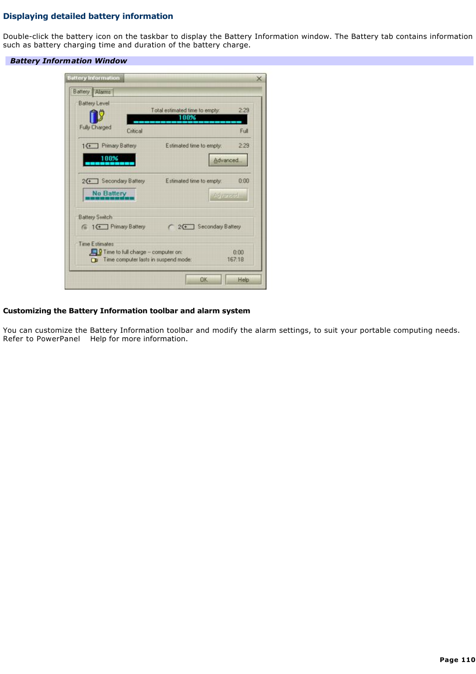 Displaying detailed battery information | Sony PCG-GRX560 User Manual | Page 110 / 186