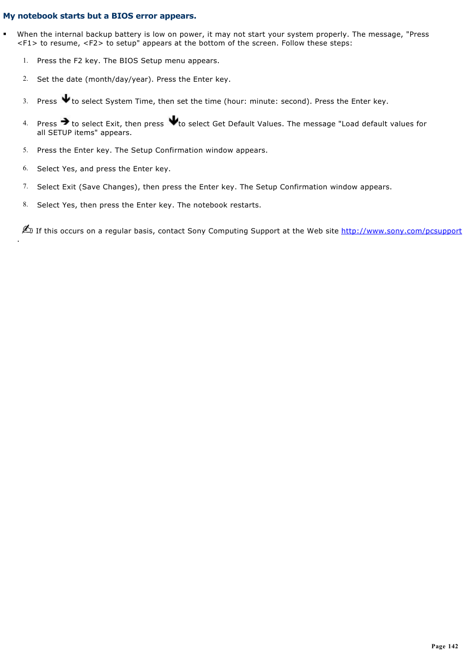 My notebook starts but a bios error appears | Sony PCG-GRX560 User Manual | Page 142 / 186