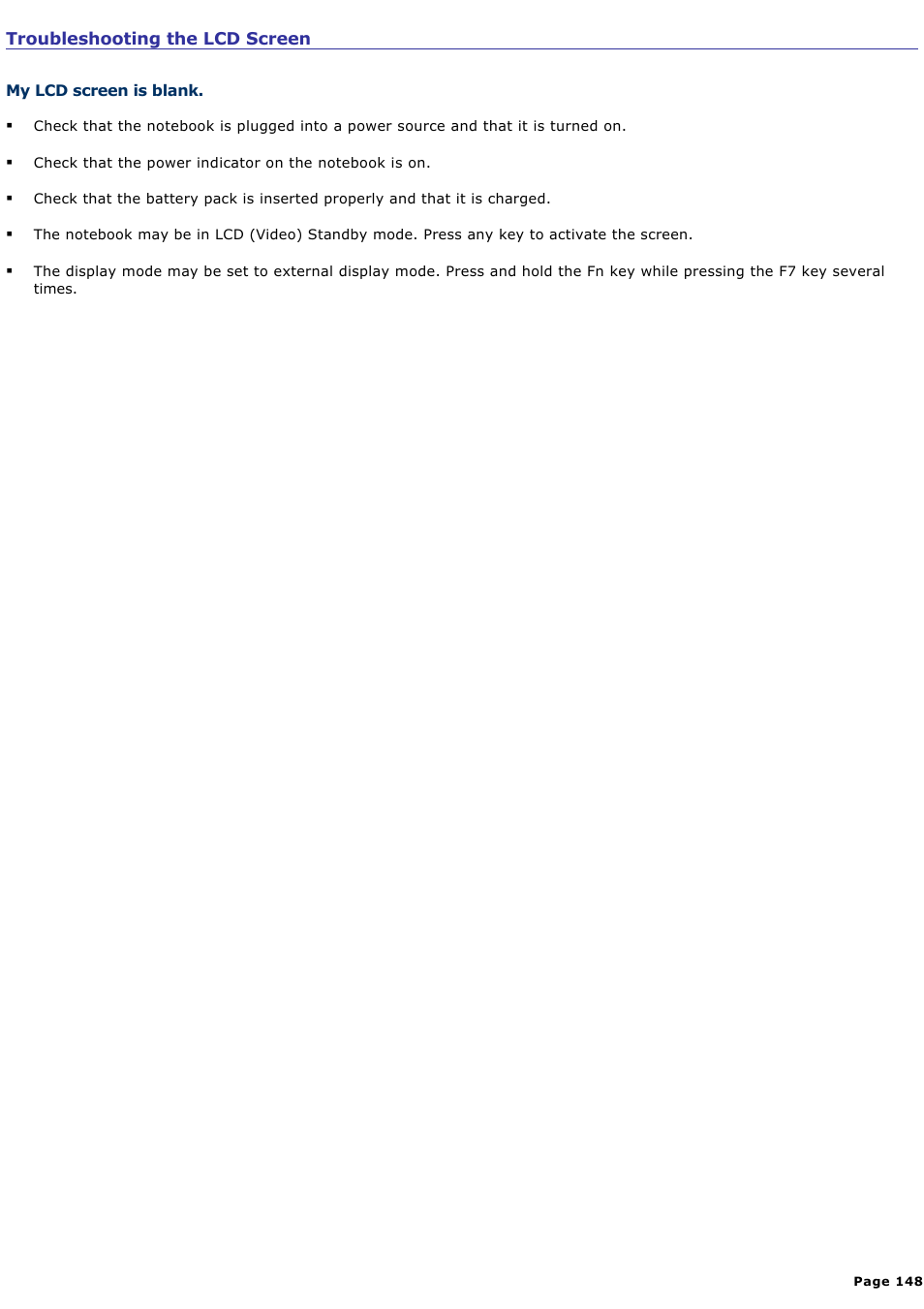 Troubleshooting the lcd screen | Sony PCG-GRX560 User Manual | Page 148 / 186