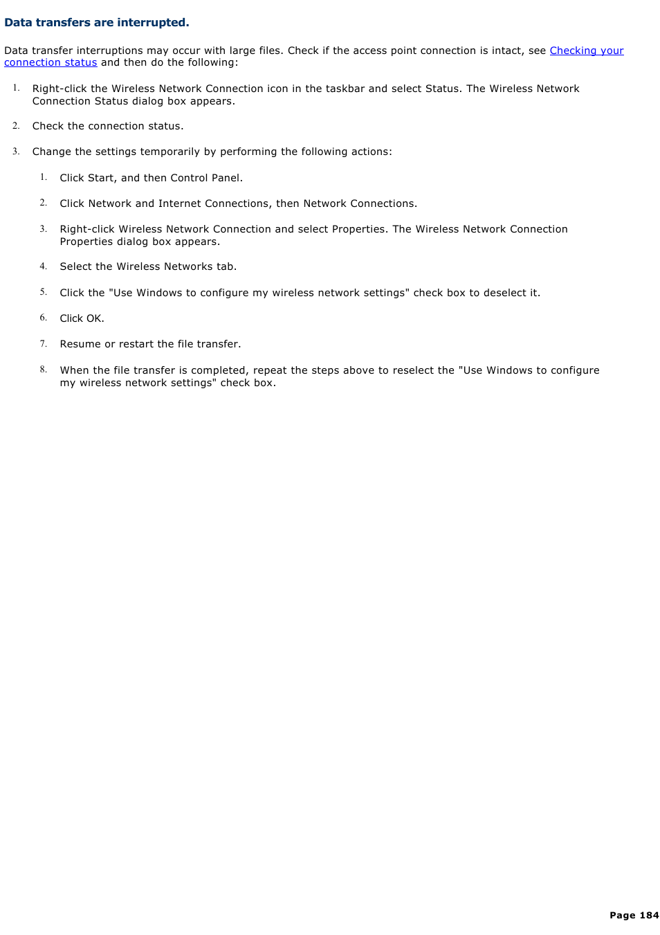 Data transfers are interrupted | Sony PCG-GRX560 User Manual | Page 184 / 186