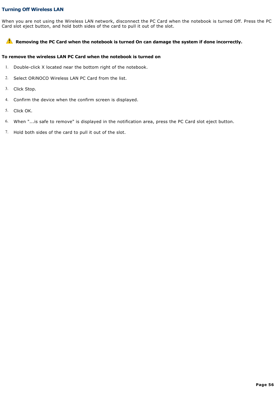 Turning off wireless lan | Sony PCG-GRX560 User Manual | Page 56 / 186